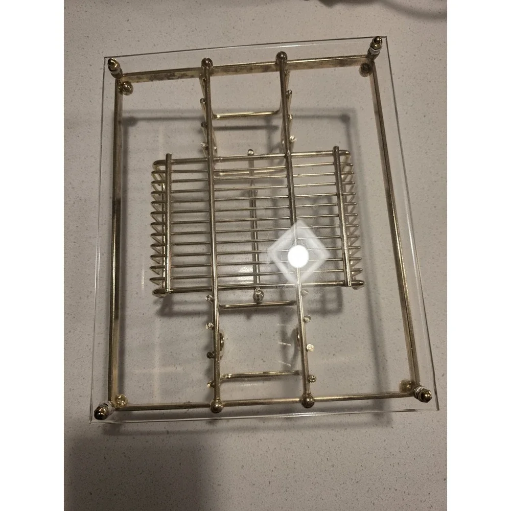 Vintage‎ MCM Gold Tone Metal & Lucite MAKE-UP Silverware Buffett Caddy Tray